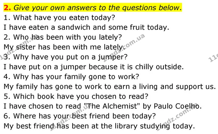 2. Give your own answers to the questions below. — ГДЗ зошит grammar Англійська мова 7 клас Карпюк
