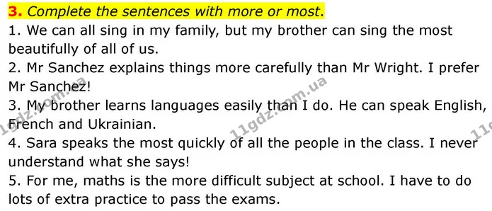 3. Complete the sentences with more or most. — ГДЗ робочий зошит Англійська мова 7 клас Prepare