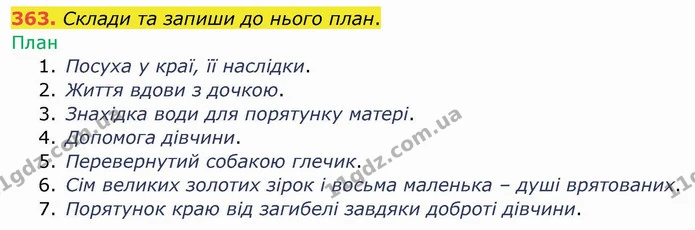 363. Склади та запиши до нього план. — ГДЗ Українська мова та читання 4 клас Кравцова