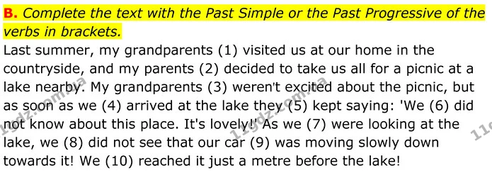B. Complete the text with the Past Simple or the Past Progressive of the verbs in brackets. — ГДЗ граматика Англійська мова 7 клас Мітчелл