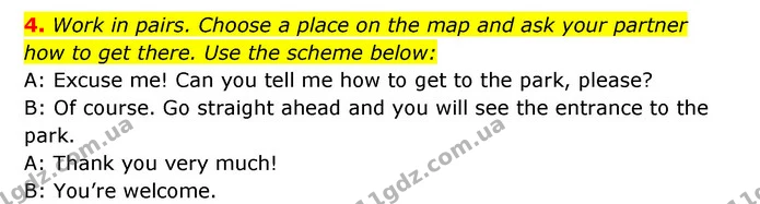 4. Work in pairs. Choose a place on the map and ask your partner — ГДЗ Робочий зошит Англійська мова 6 клас Карпюк