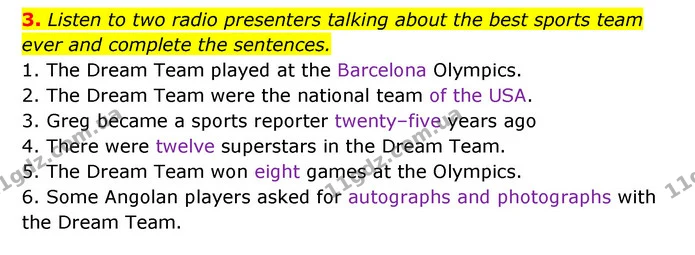3. Listen to two radio presenters talking about the best sports team ever and complete the sentences. — ГДЗ Англійська мова 6 клас Мітчелл