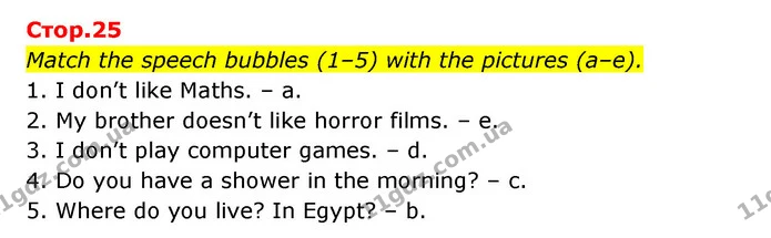 Match the speech bubbles (1–5) with the pictures (a–e). — ГДЗ Зошит граматика Англійська мова Мітчелл