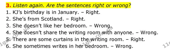 3. Listen again. Are the sentences right or wrong? — ГДЗ робочий зошит Англійська мова 6 клас Prepare