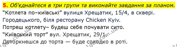 5. Об'єднайтеся в три групи та виконайте завдання за планом. — ГДЗ Українська мова 7 клас Авраменко