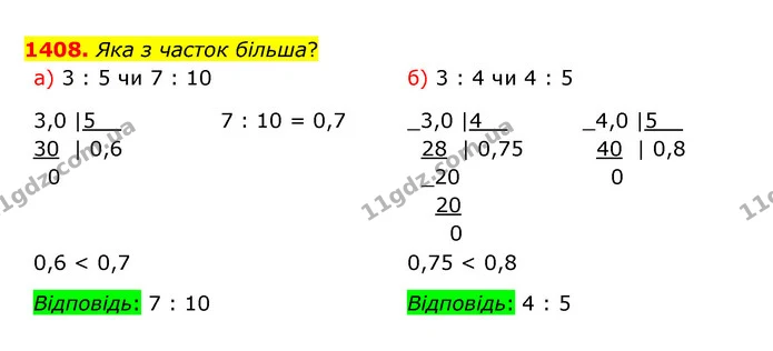 1408. Яка з часток більша? — ГДЗ Математика 5 клас Бевз