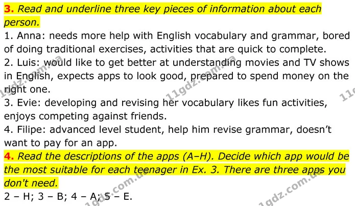 3. Read and underline three key pieces of information about each person. 1. Anna: needs more help with English vocabulary and grammar — ГДЗ Англійська мова 8 клас Стайрінг (Prepare)
