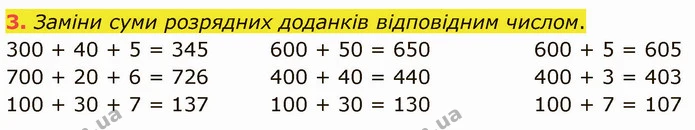 3. Заміни суми розрядних доданків відповідним числом. — ГДЗ Математика 3 клас Логачевська 1-2 ч.