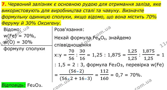 7. Червоний залізняк є основною рудою для отримання заліза, яке використовують для виробництва сталі та чавуну. Визначте формульну — ГДЗ Хімія 8 клас Мідак