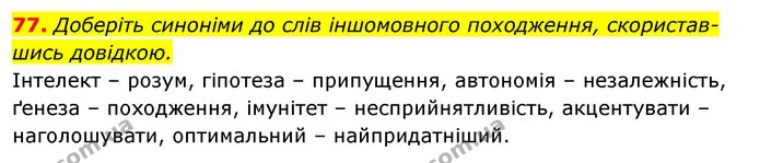 77. Доберіть синоніми до слів іншомовного походження, скористав-шись довідкою. — ГДЗ Відповіді Українська мова 6 клас Єрмоленко
