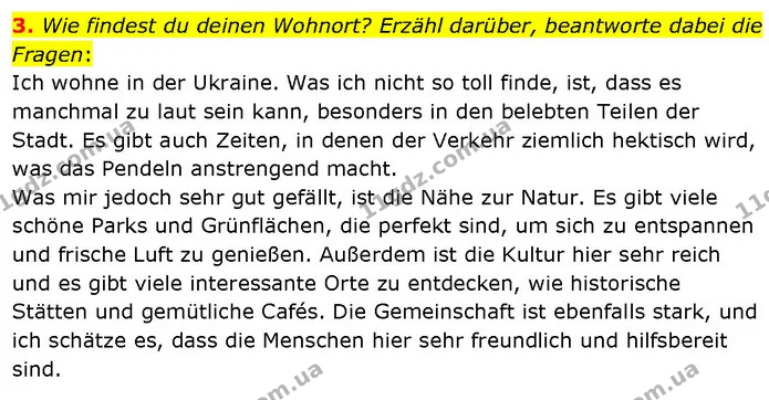 3. Wie findest du deinen Wohnort? Erzähl darüber, beantworte dabei die Fragen: — ГДЗ Німецька мова 7 клас Басай