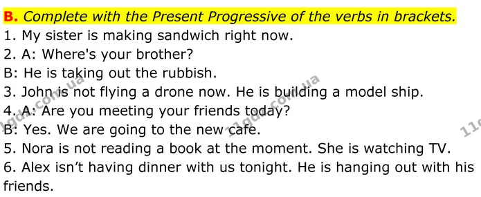 B. Complete with the Present Progressive of the verbs in brackets. — ГДЗ граматика Англійська мова 7 клас Мітчелл
