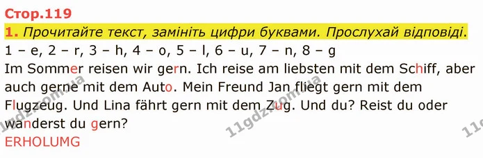 1. Прочитайте текст, замініть цифри буквами. Прослухай відповіді. — ГДЗ Німецька мова 4 клас Сотникова