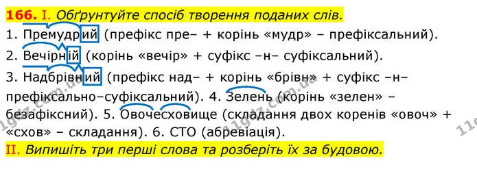 166. І. Обґрунтуйте спосіб творення поданих слів. — ГДЗ Українська мова 6 клас Заболотний 2023