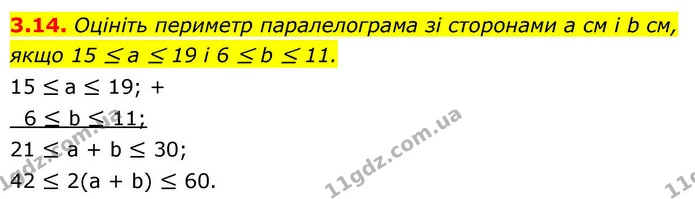 3.14. Оцініть периметр паралелограма зі сторонами a см і b см, — ГДЗ Алгебра 9 клас Мерзляк 2026