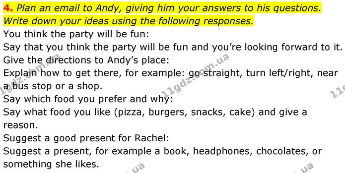 4. Plan an email to Andy, giving him your answers to his questions. Write down your ideas using the following responses. — ГДЗ робочий зошит Англійська мова 8 клас Гарет Джонс 2025