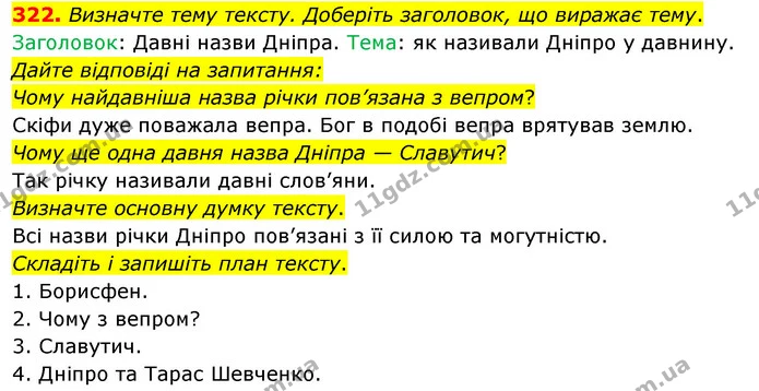 322. Визначте тему тексту. Доберіть заголовок, що виражає тему. — ГДЗ Українська мова 5 клас Глазова 2022