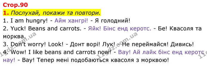 1. Послухай, покажи та повтори. — Англійська мова 1 клас Мітчелл