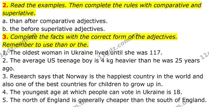 2. Read the examples. Then complete the rules with comparative and superlative. — ГДЗ Англійська мова 8 клас Стайрінг (Prepare)
