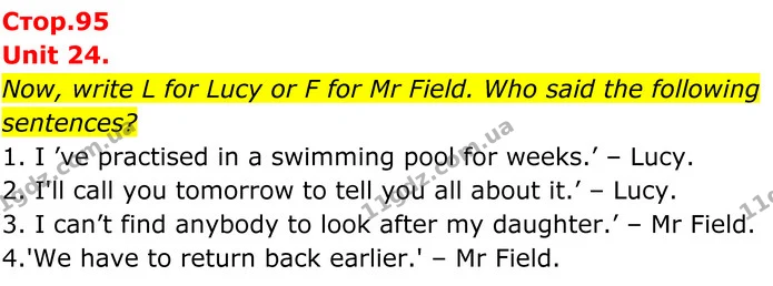 Now, write L for Lucy or F for Mr Field. Who said the following sentences? — ГДЗ граматика Англійська мова 7 клас Мітчелл