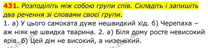 431. Розподіліть між собою групи спів. Складіть і запишіть два речення зі словами своєї групи. — ГДЗ Українська мова 6 клас Заболотний 2020