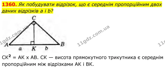 1360. Як побудувати відрізок, що є середнім пропорційним двох даних відрізків а і b? — ГДЗ Геометрія 8 клас Бурда