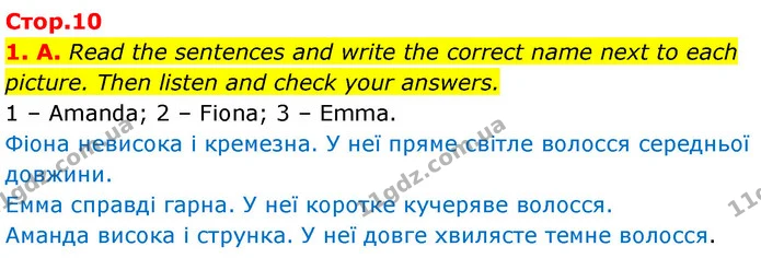 1. A. Read the sentences and write the correct name next to each picture. Then listen and check your answers. — ГДЗ Англійська мова 6 клас Мітчелл