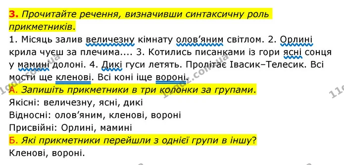 3. Прочитайте речення, визначивши синтаксичну роль прикметників. — ГДЗ Українська мова 6 клас Авраменко