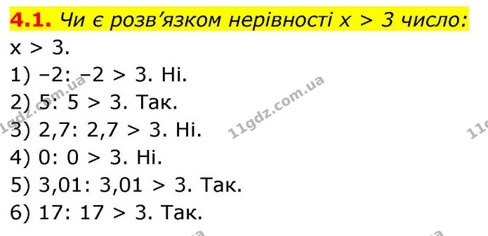 4.1. Чи є розв’язком нерівності x > 3 число: — ГДЗ Алгебра 9 клас Істер