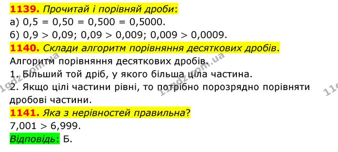 1139. Прочитай і порівняй дроби: — ГДЗ Математика 5 клас Бевз