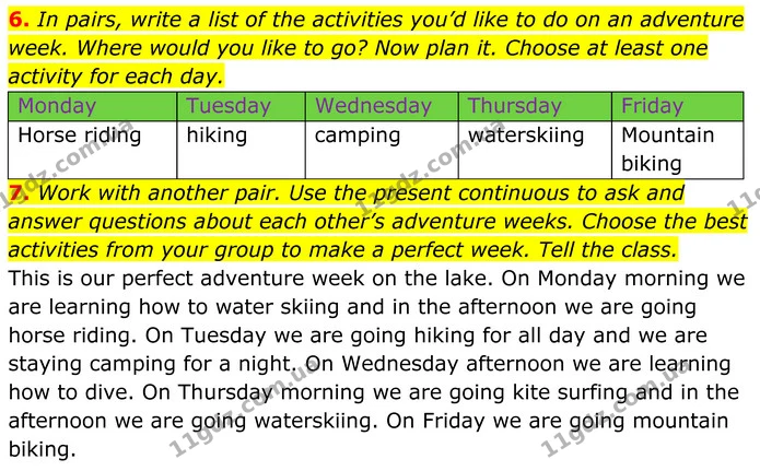 6. In pairs, write a list of the activities you’d like to do on an adventure — ГДЗ Англійська мова 7 клас Коста