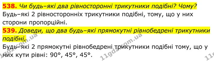 538. Чи будь–які два рівносторонні трикутники подібні? Чому? — ГДЗ Геометрія 8 клас Бевз