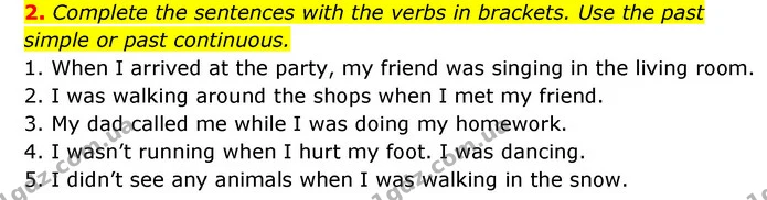 2. Complete the sentences with the verbs in brackets. Use the past simple or past continuous. — ГДЗ Англійська мова 6 клас Коста (Prepare 6)