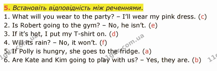 5. Встановіть відповідність між реченнями. — ГДЗ Англійська мова 5 клас Карпюк 2022