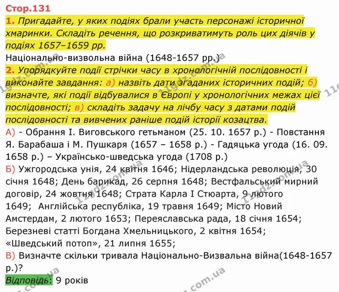 1. Пригадайте, у яких подіях брали участь персонажі історичної хмаринки. Складіть речення, що розкриватимуть роль цих діячів у подіях — ГДЗ Історія України 8 клас Щупак