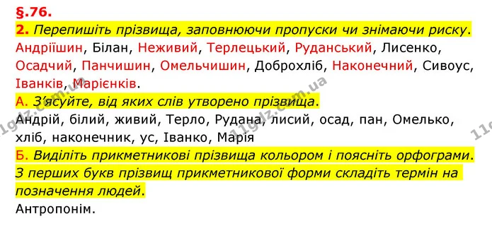 2. Перепишіть прізвища, заповнюючи пропуски чи знімаючи риску. — ГДЗ Українська мова 6 клас Авраменко