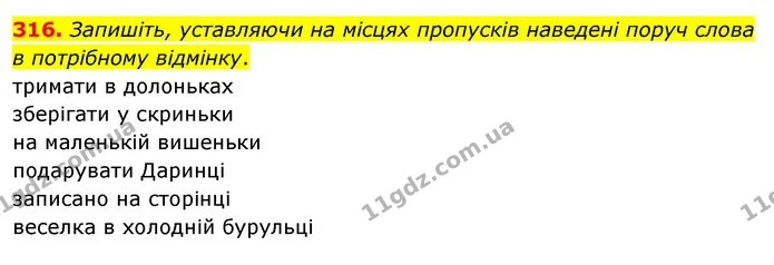 316. Запишіть, уставляючи на місцях пропусків наведені поруч слова в потрібному відмінку. — ГДЗ Українська мова 5 клас Заболотний 2022