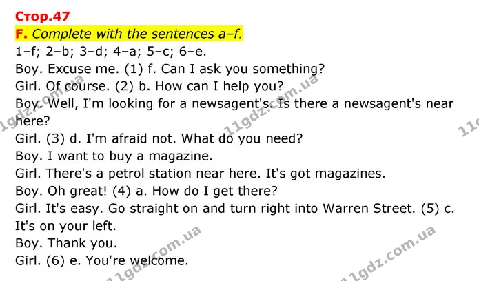 F. Complete with the sentences a–f. — ГДЗ Робочий зошит Англійська мова 6 клас Мітчелл