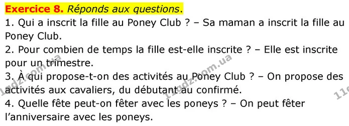 Exercice 8. Réponds aux questions. — ГДЗ Французька мова 7 клас Чумак