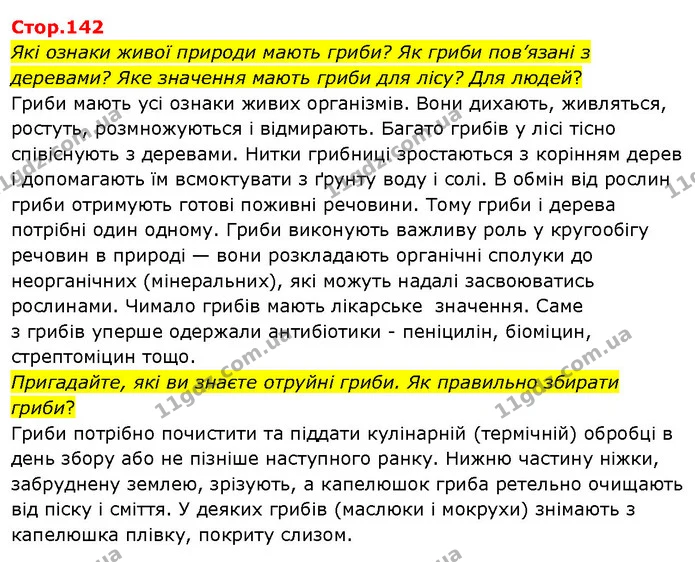Які ознаки живої природи мають гриби? Як гриби пов’язані з деревами? Яке значення мають гриби для лісу? Для людей? — ГДЗ Я досліджую світ 3 клас Гільберг 1-2 ч.