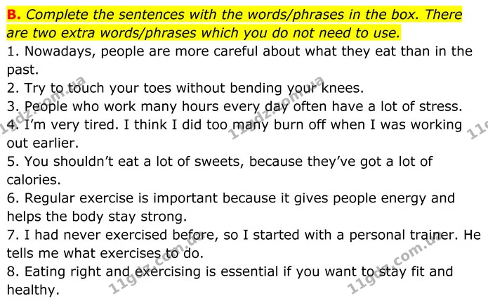 B. Complete the sentences with the words/phrases in the box. There are two extra words/phrases which you do not need to use. — ГДЗ робочий зошит Англійська мова 7 клас Мітчелл