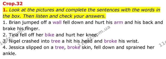1. Look at the pictures and complete the sentences with the words in the box. Then listen and check your answers. — ГДЗ Англійська мова 6 клас Мітчелл