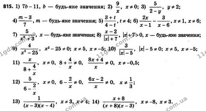815. При яких значеннях змінної має зміст вираз: — ГДЗ Алгебра 8 клас Мерзляк, Полонський 2021