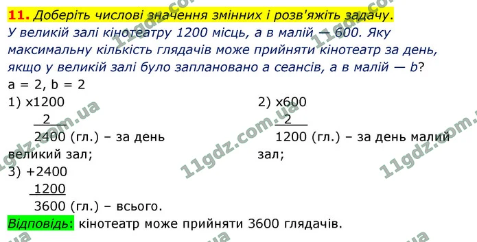 11. Доберіть числові значення змінних і розв'яжіть задачу. — ГДЗ Математика 4 клас Логачевська 1-2 ч. 2021
