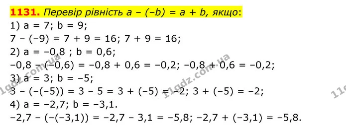 1131. Перевір рівність а – (–b) = а + b, якщо: — ГДЗ Математика 6 клас Істер 2023 1-2 ч.