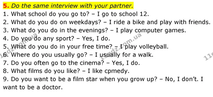 5. Do the same interview with your partner. — ГДЗ Англійська мова 6 клас Карпюк 2023