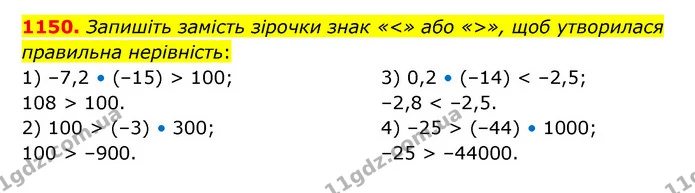 1150. Запишіть замість зірочки знак «<» або «>», щоб утворилася правильна нерівність: — ГДЗ Математика 6 клас Кравчук 2023