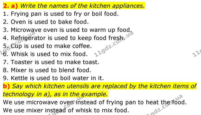 2. a) Write the names of the kitchen appliances. — ГДЗ Робочий зошит Англійська мова 7 клас Карпюк