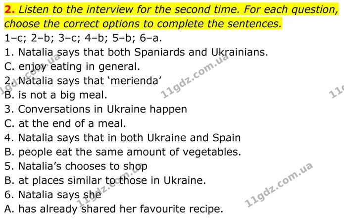 2. Listen to the interview for the second time. For each question, choose the correct options to complete the sentences. — ГДЗ Англійська мова 8 клас Стайрінг (Prepare)