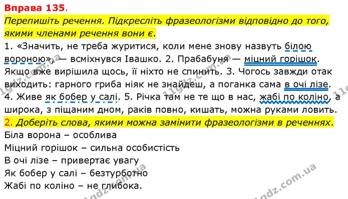 Перепишіть речення. Підкресліть фразеологізми відповідно до того, якими членами речення вони є. — ГДЗ Українська мова 5 клас Літвінова